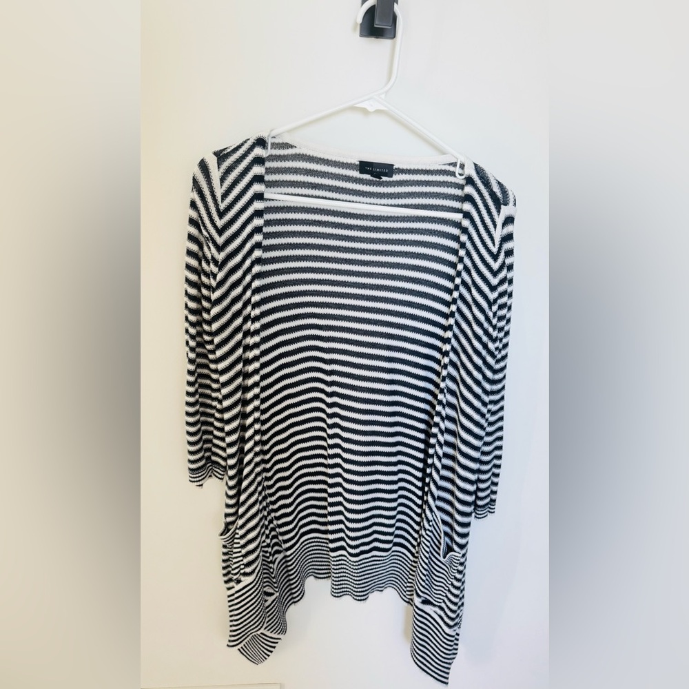 The Limited Women's Black and White Striped Cardigan